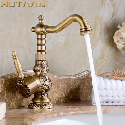 China Modern Single Handle Antique Brass Basin Vanity Sink Faucet Color Bathroom Mixer Deck Mounted Hot And Cold Water Sink Faucet for sale