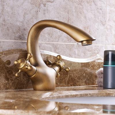 China Modern Single Handle Antique Brass Basin Vanity Sink Faucet Color Bathroom Mixer Deck Mounted Hot And Cold Water Sink Faucet for sale