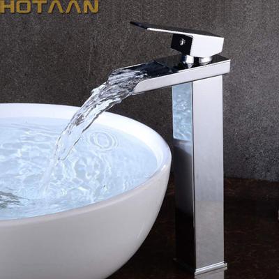 China Modern Single Handle Basin Vanity Sink Faucet Waterfall Bathroom Mixer Deck Mounted Hot And Cold Water Sink Faucet for sale