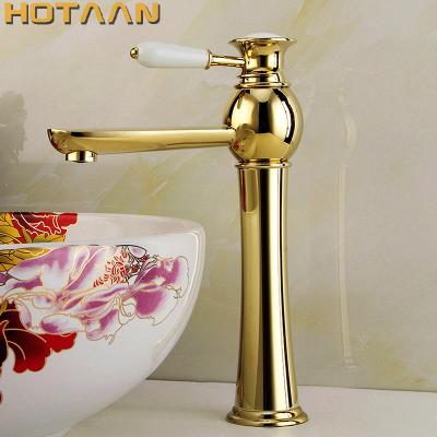 China Modern Single Handle Gold Bathroom Basin Vanity Sink Faucet Mixer Deck Mounted Hot And Cold Water Sink Faucet for sale