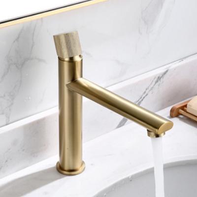 China Modern Gold Brush Handle Basin Vanity Sink Faucet Single Deck Mounted Hot And Cold Water Sink Faucet for sale