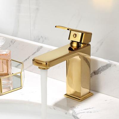 China Modern Single Handle Gold Bathroom Basin Vanity Sink Faucet Mixer Deck Mounted Hot And Cold Water Sink Faucet for sale