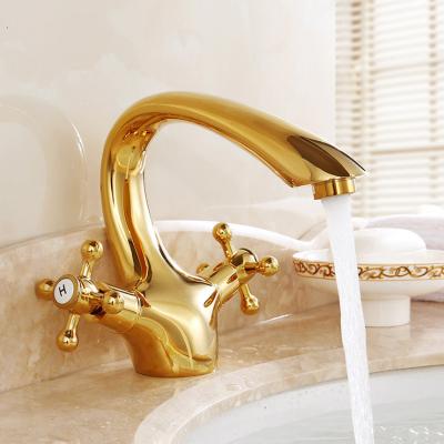 China Modern Single Handle Gold Bathroom Basin Vanity Sink Faucet Mixer Deck Mounted Hot And Cold Water Sink Faucet for sale