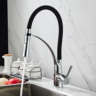 China Modern Chrome Spring Pull Down Kitchen Faucet Dual Outlet Spring Hand Held Mixer Crane Hot Cold Taps 360 Swivel Shower Kitchen for sale