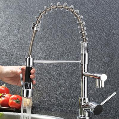 China Modern Chrome Spring Pull Down Kitchen Faucet Dual Outlet Spring Hand Held Mixer Crane Hot Cold Taps 360 Swivel Shower Kitchen for sale