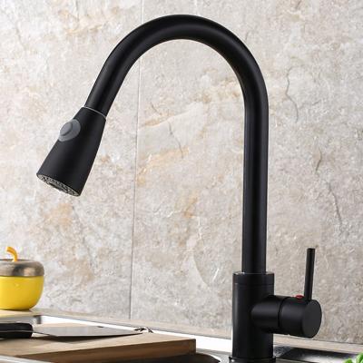 China Modern SUS 304# Stainless Steel Kitchen Sink Faucet Single Handle Faucets Pull Out Sprayer Two Ways Spout Kitchen Mixer Hot And Cold Water for sale