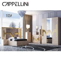 China Modern Home Bedroom Furniture Set Wood Panel MDF High Headboard Double Bed for sale