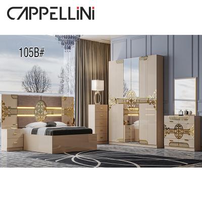 China Turkish High Glossy Bedroom Sets Furniture MDF Wood King Size Storage Bed for sale