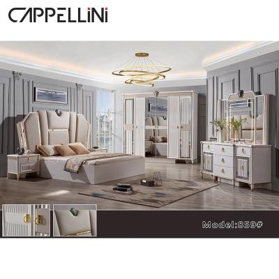 China MDF Glass Bedroom Sets Furniture Wardrobe Bed Side Table Dressing Table Full Set for sale