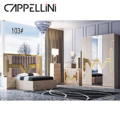 China Modern Bedroom Sets Furniture MDF Glass with Gold Side Table Night Lamps for sale