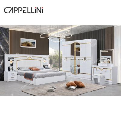 China Luxury White Wood Double Leather King Size Bed Home Master Room Modern Wooden Frame Full Bedroom Furniture Set for sale