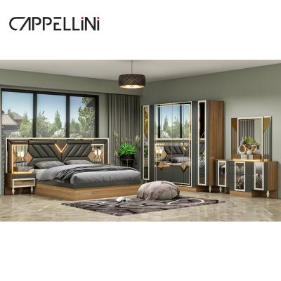 China American Wood Frame Double Leather King Size Bed Home Master Room Suite Wooden Cheap Full Modern Bedroom Furniture Set for sale