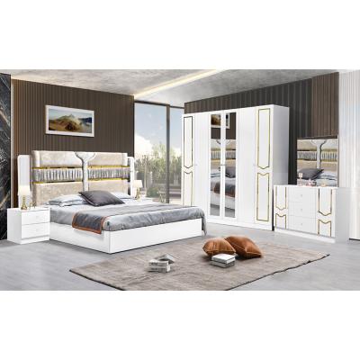 China Hoogglanzend wit houten frame dubbelbed suite luxe king size modern design Mdf full set slaapkamermeubilair Te koop