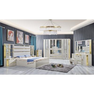 China Modern Luxury Villa Wood Frame King Size Bed Home Royal Classic Wooden Queen Double Leather Full Bedroom Furniture Set for sale