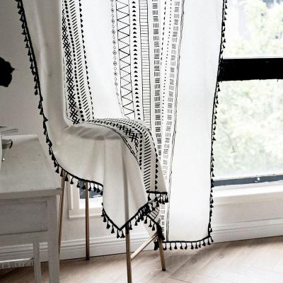 China New Sale Ins Style Insulated Printed Short Curtain With Tassel Rod Pocket Decor Curtain for sale