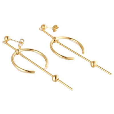 China Trendy 2024 18K Gold Plating Stainless Steel Jewelry Circle Line Dangle Earrings Drop Earrings Long Earring E546422 for sale