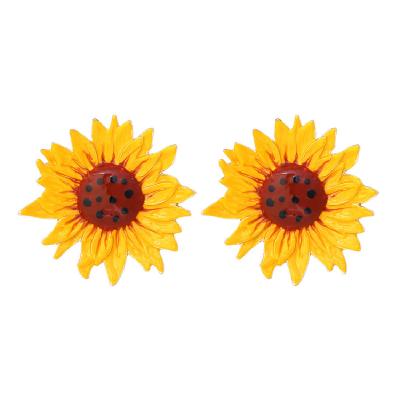 China TRENDY 2024 Fashion pastoral oil dripping sunflower earrings women's enamel yellow flower alloy earrings for sale