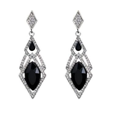 China TRENDY 2024 Women Vintage Crystal Diamond Inlaid Black Water Drop Earrings Birthday Festival Gift Jewelry Woven Wholesale for sale