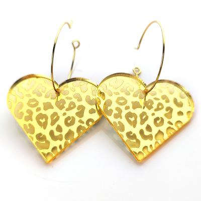 China Cute KCDE5521 Custom women's Valentine's Day Valentine Heart Pendant Earrings Gold Mirror Carved Acrylic 2024 for sale