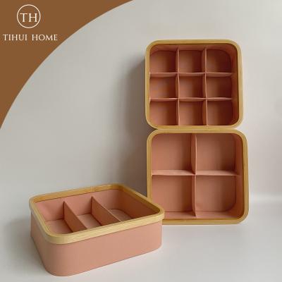 China Tihui Home OEM Storage Box Oxford Viable Waterproof Bamboo Cloth Basket Separate Link Storage for sale