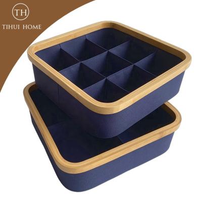 China Tihui Sustainable Home Tissue Storage Box Compartment Bamboo Underwear Knock Storage Kids Desktop Storage for sale