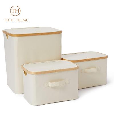 China Tihui HomeHandmade Woven Rectangle Closet Organizer Collapsible Fabric Storage Baskets Viable Trash Cans Big For Kids for sale