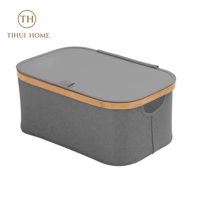 China Tihui HomeHandmade Woven Rectangle Closet Organizer Collapsible Fabric Storage Baskets Viable Trash Cans Big For Kids for sale