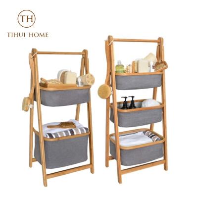 China Tihui Sustainable Home 2 Tier Fold Out Basket Shelf Storagebamboo Fabric for sale