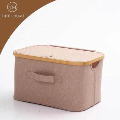 China Tihui HomeHandmade Woven Rectangle Closet Organizer Collapsible Fabric Storage Baskets Viable Trash Cans Big For Kids for sale