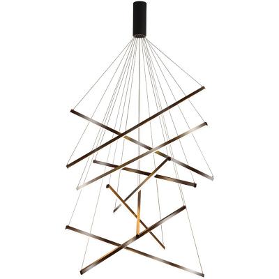 China Minimalist creative led line black modern chandelier modern long staircase villa living room chandelier lamps black pendant lighting for sale