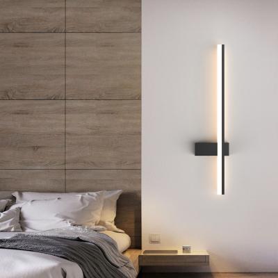 China 2022 Minimalist Art Deco Wall Lights Modern Minimalist Matt Black Indoor Bedroom Dimmable Aluminum Led Wall Sconces Lamp for sale