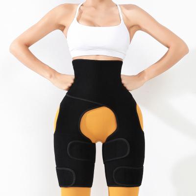 China Custom Logo Woman Antibacterial 3 in 1 Sweat Double Waist Trainer Belt Leg Shapers Tummy Shapers Butt Lifter Slim Thigh Trimmer Strap for sale