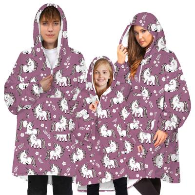 China Hot Sale Unicorn Digital Printing Parent-child Wear Breathable Spot With Hood Zipper Pullover Blanket Sweater Silver Fox for sale