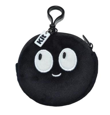 China Round Shape Cute Embroidery And Printed Emoji Plush Coin Purse With Silicone Tag for sale