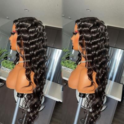 China Hd Full Lace Frontal Human Hair Wig Cheap Wave Virgin Peruvian Swiss Lace Raw Deep Wave Wig Transparent Deep Wave Human Hair Frontal Wig Seller for sale