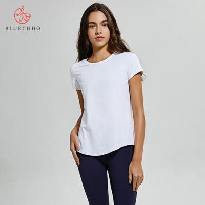 China Antibacterial Short Dry Fit Compression T-shirt Women Yoga Sleeve Sports Tees Tops Running Sportswear for sale