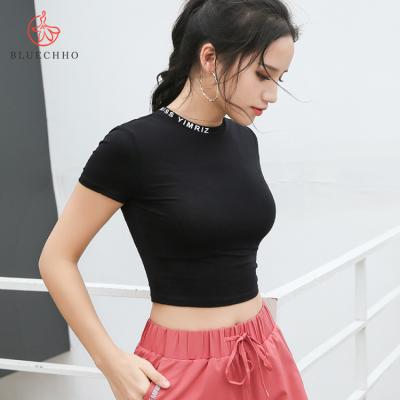 China 2019 Women Spandex Antibacterial Sports Tops Cotton Shorts Sleeve Empty Shirt Durable Crop Top Gym Wear for sale