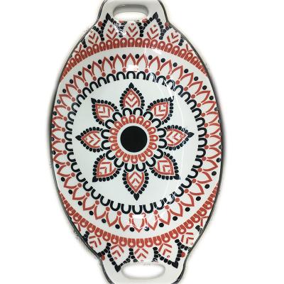 China Ceramic Ellipse Moroccan Style Plates Colorful Dinner Dish With Handle Snack Dish Dinnerware Porcelain Dishes for sale