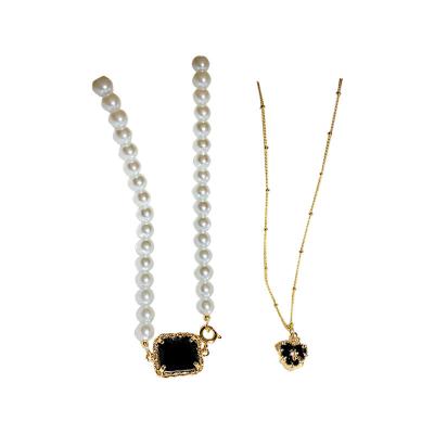 China The Other Special Hot Selling Heart Blaa'cck Crystal Pearl Necklace 2pcs/set for sale