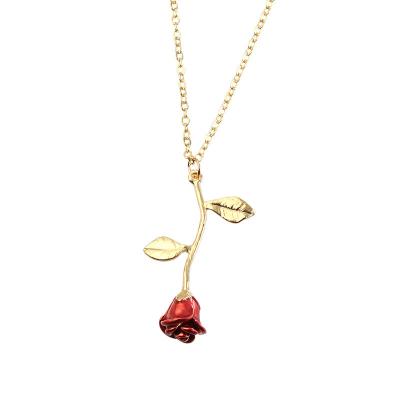 China Wholesale Romantic Three-dimensional Exquisite Red Rose Oil Drip Necklace Pendant for sale