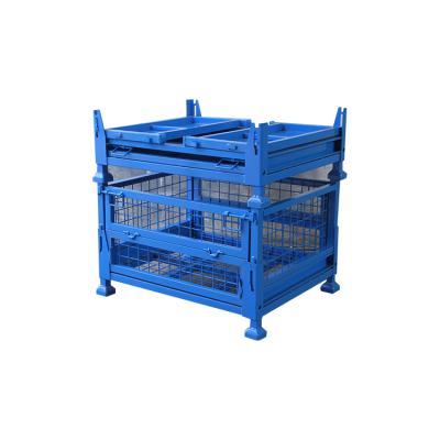 China Warehouse Cargo Storage Equipment Small Storage Container Steel Folding Pallet Box for sale