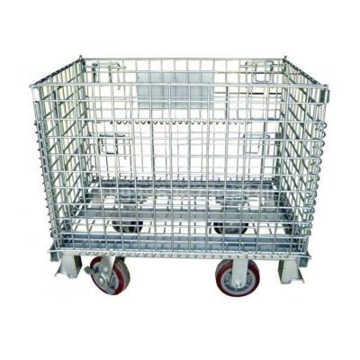 China Assembly Customized Heavy Duty Stacking Collapsible Collapsible Wire Mesh Storage Cage With Wheel for sale