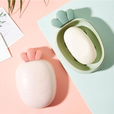 China Modern Cute Travel Bathroom Radish Soap Box Drain Eco-Friendly Household LG008 Plastic Soap Holder With Lids for sale