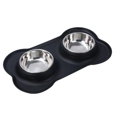 China Automatic Travel Pet Silicone 2 Stainless Dog Bowls Feeder Rounded Bowls for Feeding Small Medium Large Dogs Cats Puppies for sale