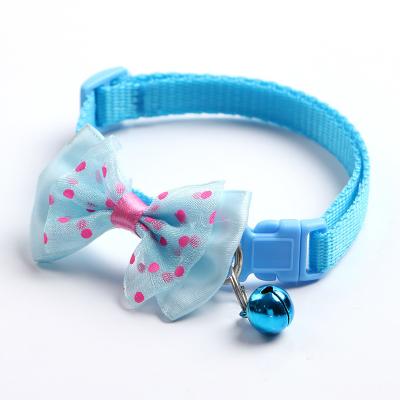 China Stocked Multi colors Cute Cartoon Korean Style Fabric Pet Cat Collar Dog Collar leashes with Bow Tie and Bell for sale