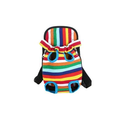 China Sustainable Cheap Factory Price Magic Zipper Breathable Cat Bag Mesh Colorful Strips Pet Backpack for sale