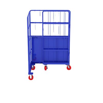 China Zinc Folding Transportation Steel Wire Mesh Roll Cage Trolley Industrial Logistics Standard Size à venda