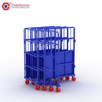 Cina Storage and Transport Welded 3 Sided Collapsible Nesting Transport Steel Metal Collapsible Rolling Wire Mesh Cart Cart With Wheels in vendita