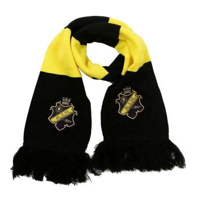 China Custom Acrylic Jacquard Knit Embroidery Football Fans Soccer Sports Scarf Knitting Pattern With Embroidery Logo Patch for sale