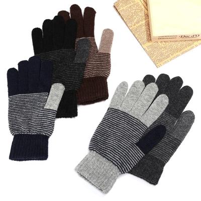 China Classic Jacquard Design Stripe Pattern Knitted Magic Stretch Screen Touch Glove For Men for sale